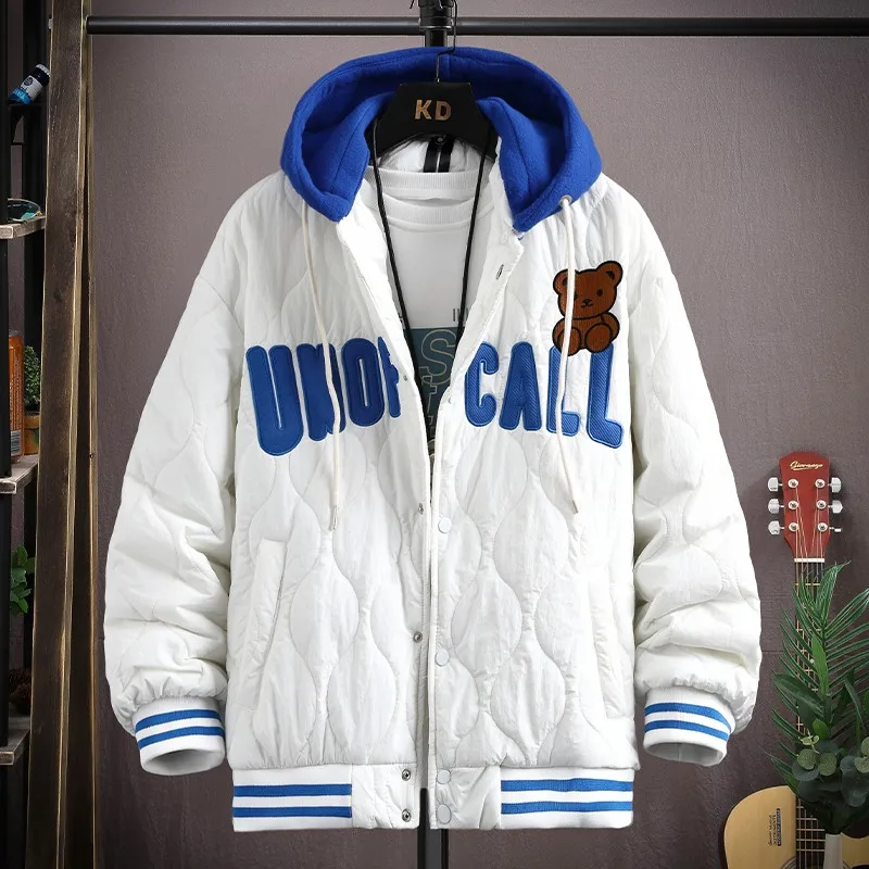 Parkas de algodão acolchoado masculino, casaco quente com capuz, sobretudo casual espesso, hip-hop, inverno