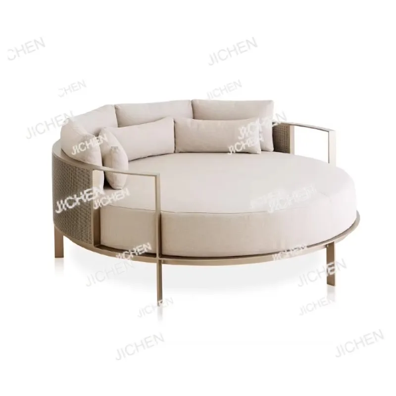 โซฟาพักผ่อนกลางแจ้งทรงกลมขนาดใหญ่ สีแชมเปญโกลด์ สำหรับสระว่ายน้ำ วิลล่า ลานบ้าน สวน ระเบียง ชายหาด