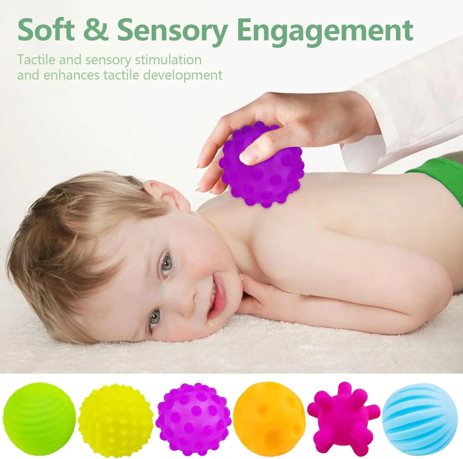 Sensory Balls for Babies Sensory Baby Crawling Toy Activity Textured Soft Bouncy Ball Rattle Montessori Toys for Babies 3+ Month