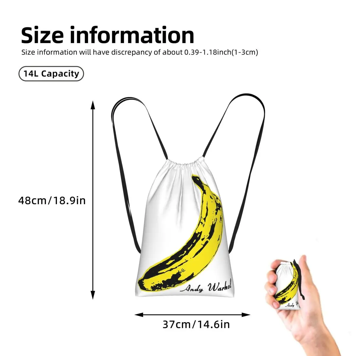 Andy Warhol Sunset Cat Cattle Banana Drawstring Backpack Sports Gym Bag Portable Travel Drawstring Bag for Men Women