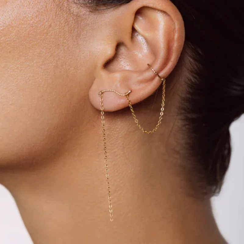 14K Gold Filled Climber Earrings Handmade Chain Ear Cuff Earrings Minimalist Personalized Jewelry Pendientes Gift for Women