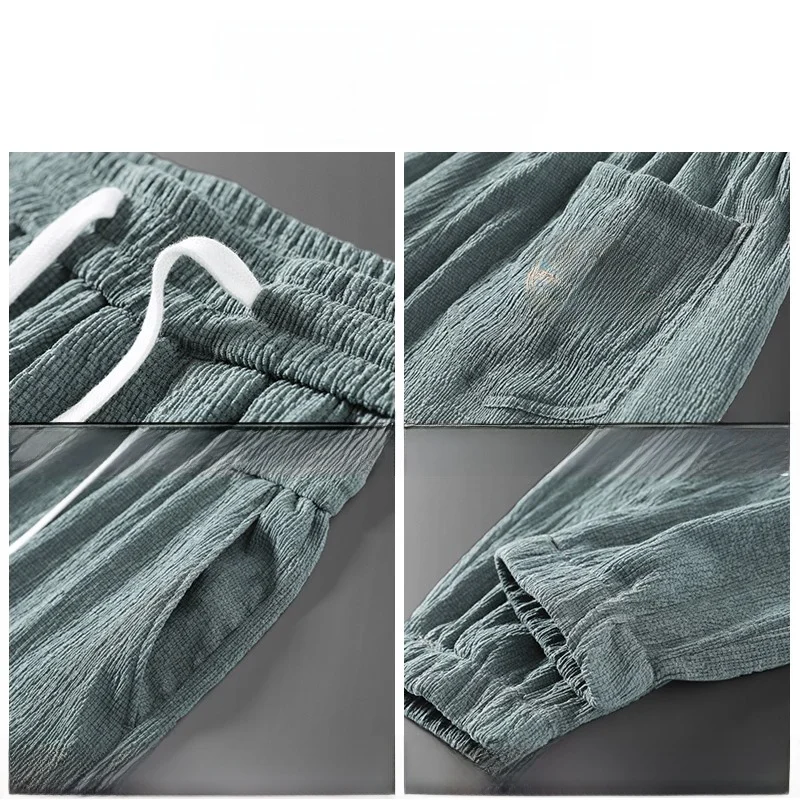 Ultra-Thin Qui-Dry Breathable Linen Ice Silk Men's Casual Work Pants Wear-Resistant Dirt-Resistant Nine-Piece Pants