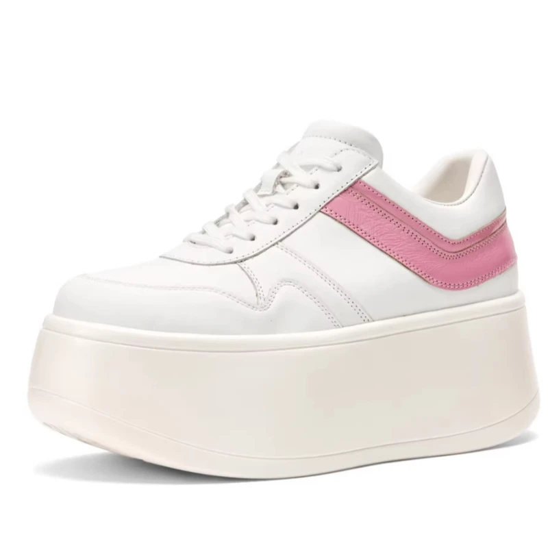 Cute Wind Series White Shoes for Women's Genuine Leather Height-increasing Shoes Comfortable Casual Sports Shoes Chunky Sneakers