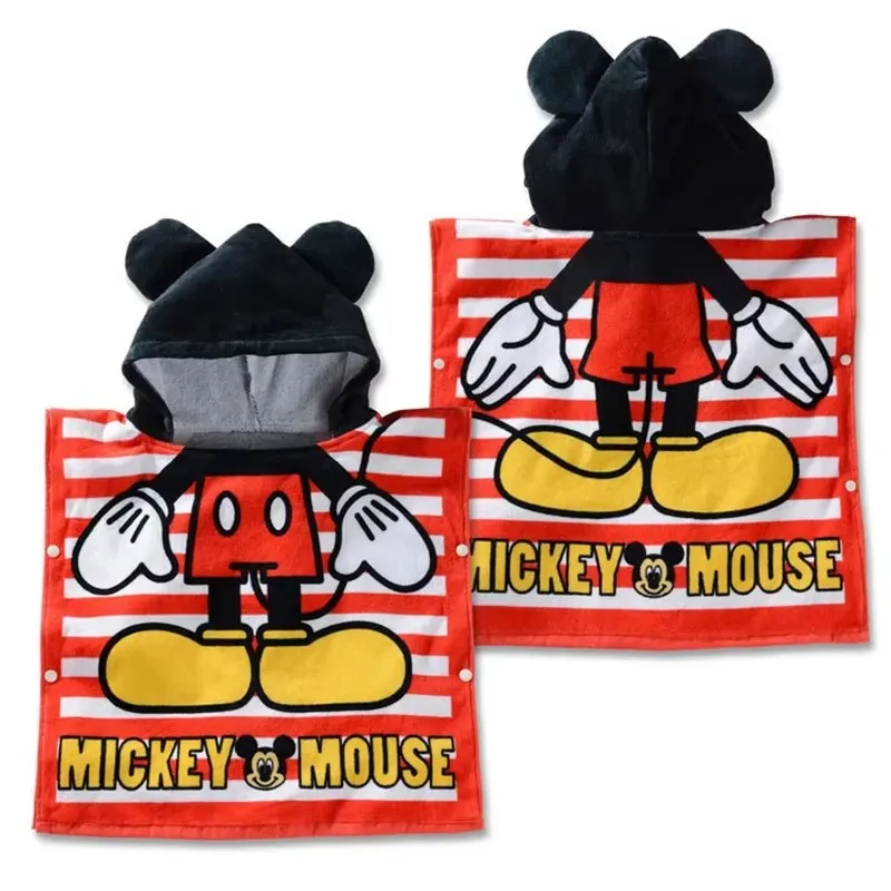 Disney Mickey Minnie Cartoon Boy Girl Bath Towel Kids Hooded Bath Towel Child Breathable Gauze Cloak Beach Towel kids gifts