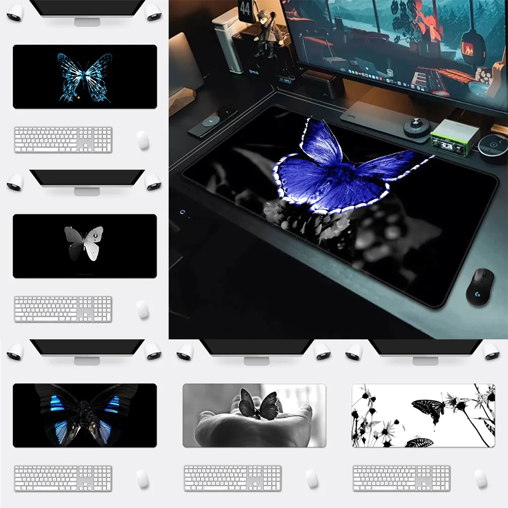 

Black Butterfly Mousepad HD Printing Computer Gamers Locking Edge Non-slip Mouse Pad XXL90x40cm Keyboard PC Desk Pad