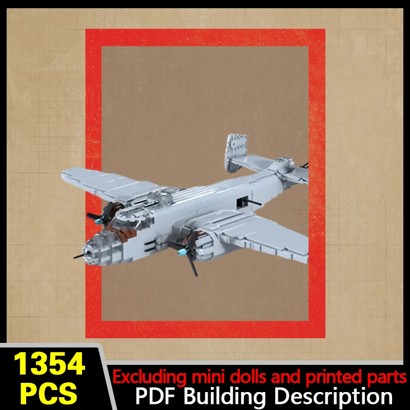 B-25 American Medium Bomber Model MOC Building Bricks War Equipment Modular Technology Gifts Holiday Assemble Children Toys Suit