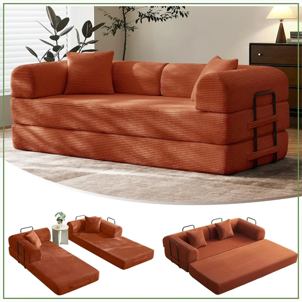 79" Convertible Futon Sofa Bed, Boneless Couch for Living Room, Orange