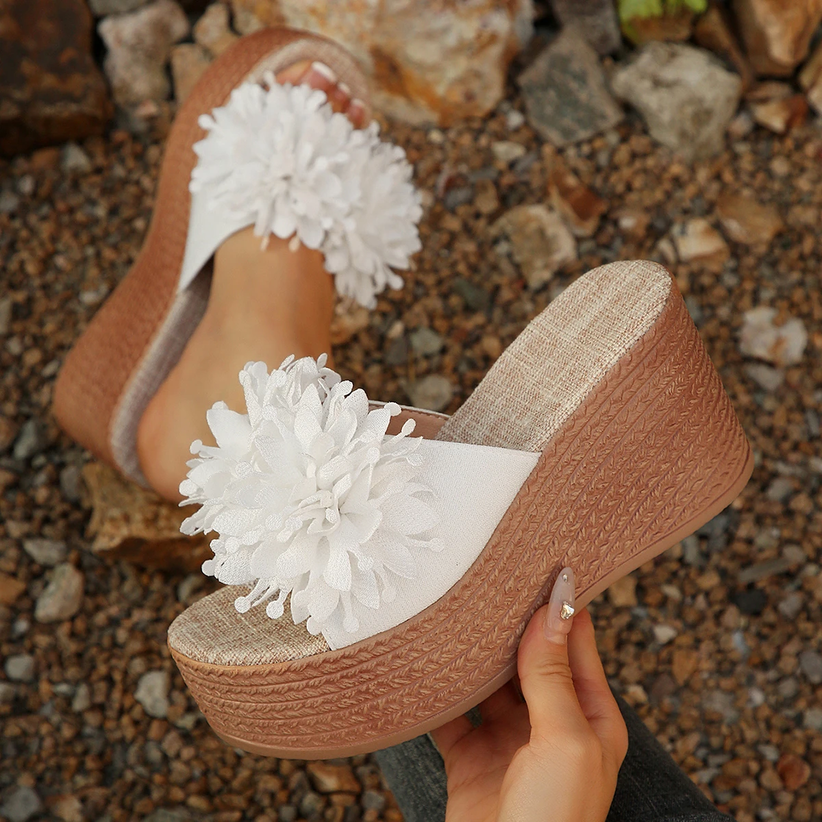 

Women Wedges Sandals 2026 New Women Slip on High-heeled Fashion Woman Shoes Summer Comfortable Flower Outdoor Platform Sandals