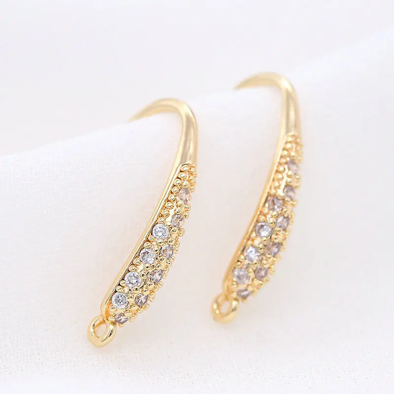 Fashion 14K Gold Color Plated Brass and Zircon Earrings Hooks Stud Earrings Pins Jewelry Making Supplies Diy Accessories