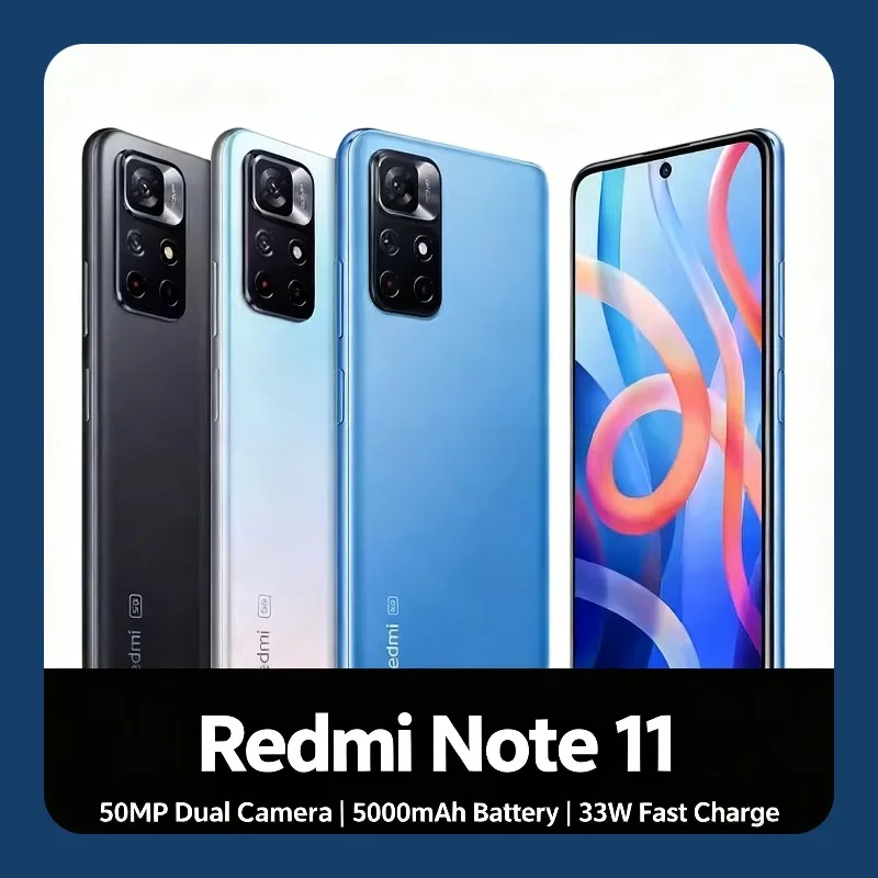 Xiaomi Redmi Note 11 5G الهاتف المحمول الجانب بصمة AI الوجه فتح 5000mAh بطارية كبيرة الهواتف الذكية الهواتف المحمولة Celulares