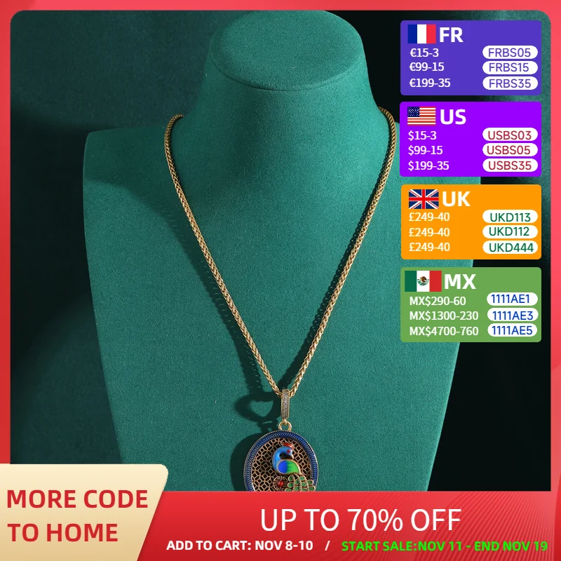 

Vintage Painted Peacock Pendant Necklace Woman Antique Retro Colorful Collar Accessories Luxury Brand Trendy Jewelry Girl Gift