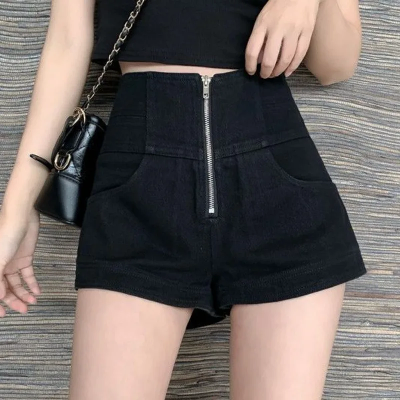 Chic Shorts for Women Zipper Design Simple Cool Girls Summer Clothing High Waist All-match Solid Young Students Casual Fashion