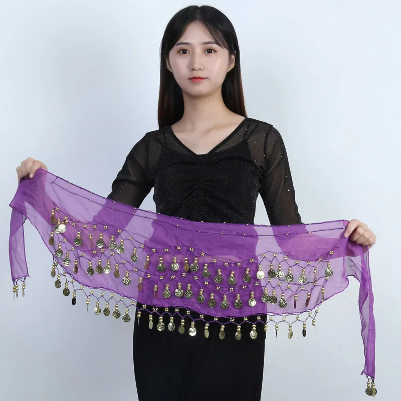 Sexy Belly Dance Gold Sequins Chiffon Skirt Tassel Waist Chain Belts Indian Arab Dance Wrap  Show Party Hip Scarf Costum
