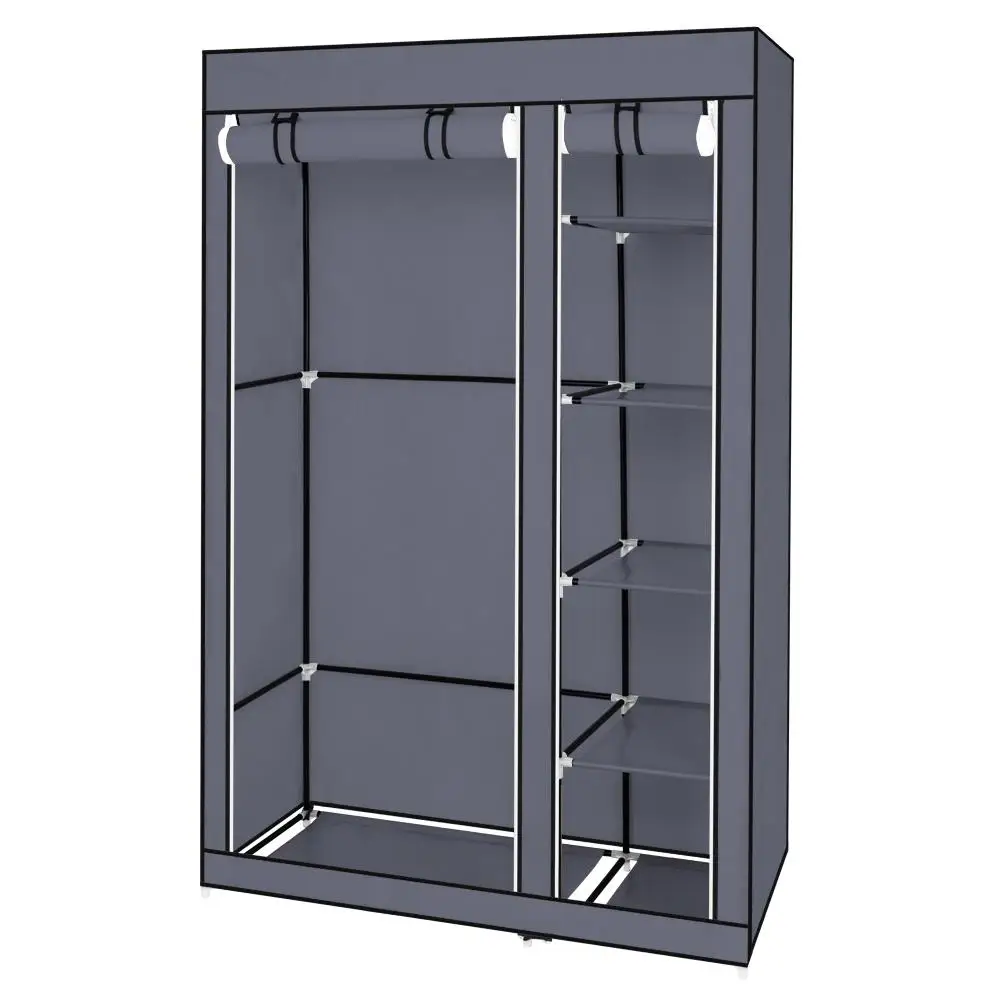 

67 Portable Gray Clothes Closet Wardrobe with Non-Woven Fabric & Hanging Rod - Easy Assembly Furniture