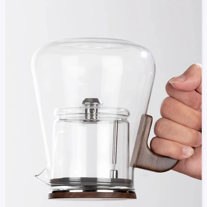 JUSTINLAU 500/800ml Magnetic Switch Tea Pot Heat-Resistant Glass Tea Water Separator Tea Set Wood Handle Home Tea Making Tools