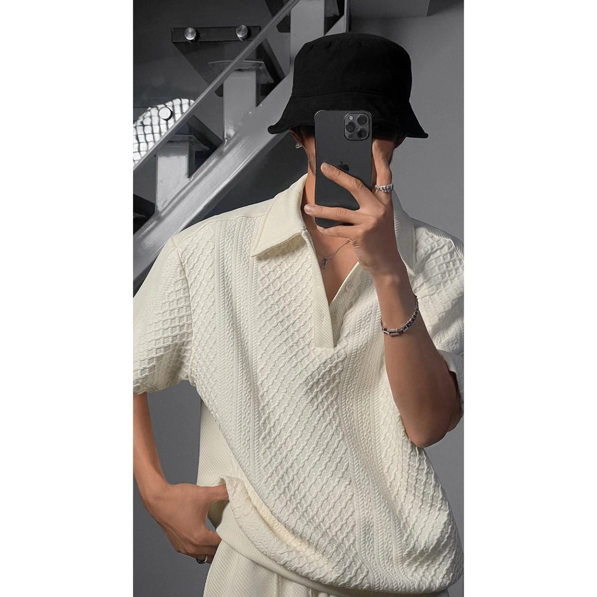 

High-end Textured Lapel Short sleeve Polo T Shirt for Men Summer Korean Fashion Ins Loose Casual Polo Shirt Men T Shirts Top