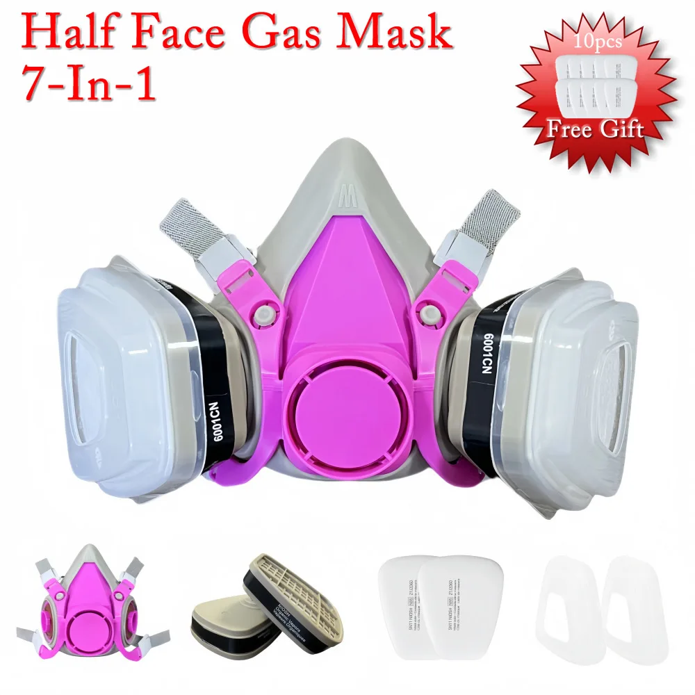 Pink 6200 Dust Gas Mask Half Face Chemical Respirator Work Safety Protective Mask For Industrial Spraying Painting Organic Vapor