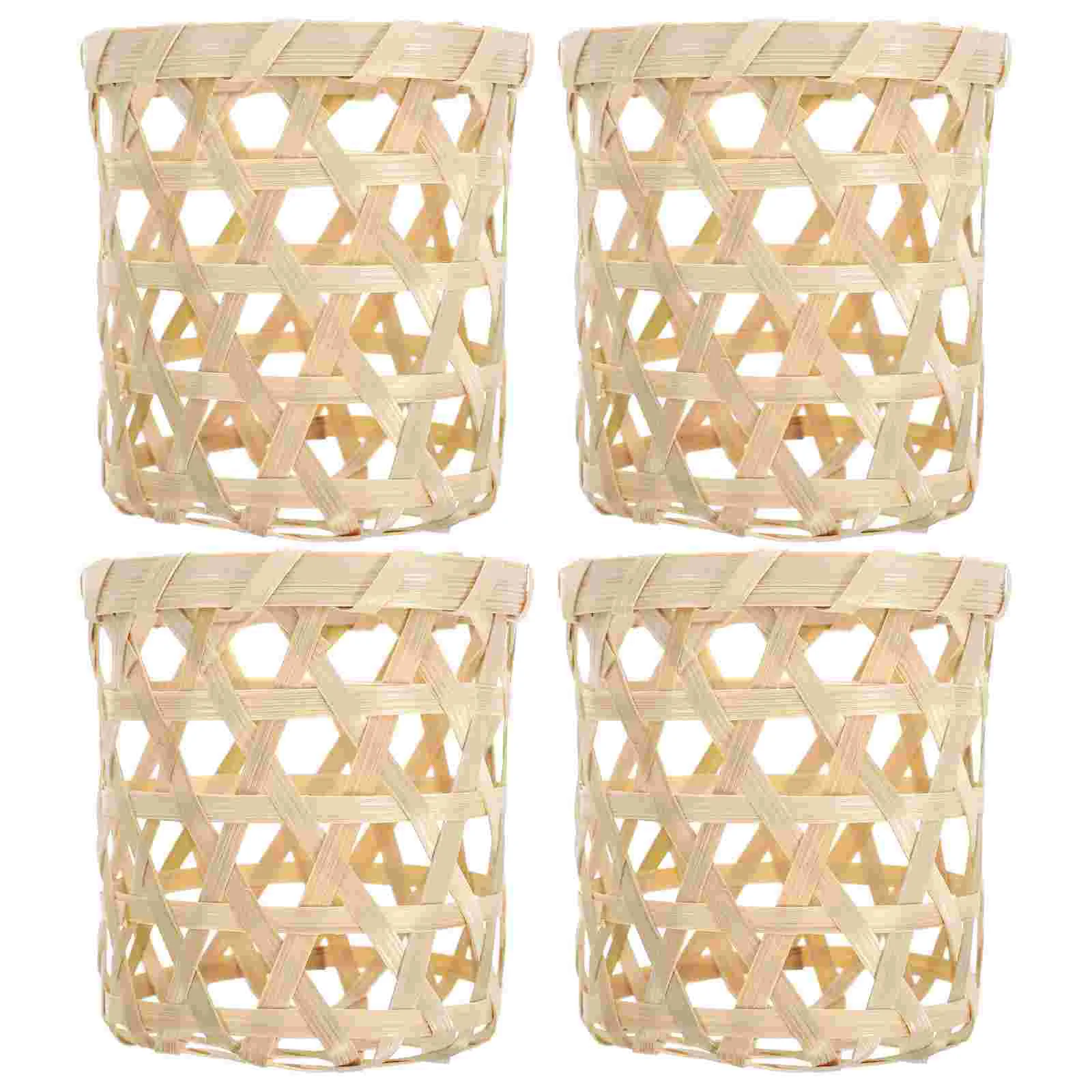 

4 Pcs Lantern Bamboo Coaster Basket Woven Sleeve Votive Holder Cup Covers