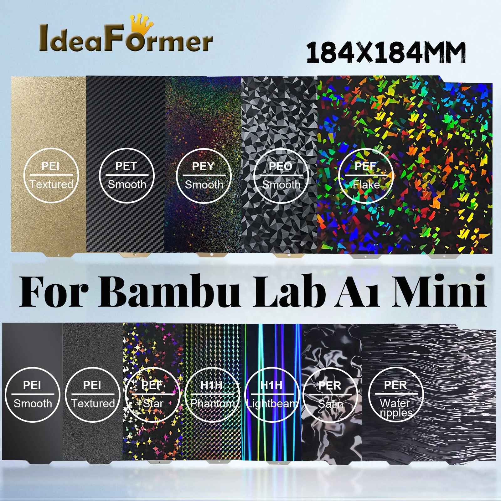 

Детали для 3D-принтера Bambu Lab A1 mini, сборная пластина, двойная сторона PEI PEO PET PEY, текстурированный Гладкий пружинный стальной лист 184x184.