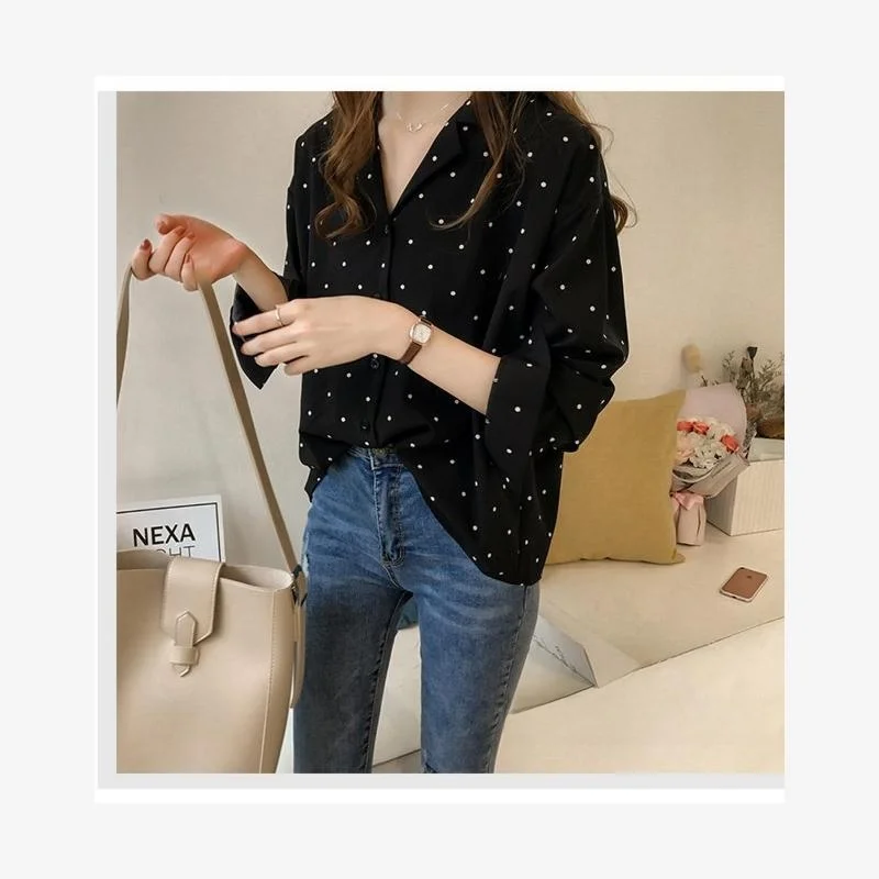 Camicetta lunga da donna autunno inverno Sve Ne Tirt Top da donna Pendolarismo Sle modello a pois rotondi 8-24 anni