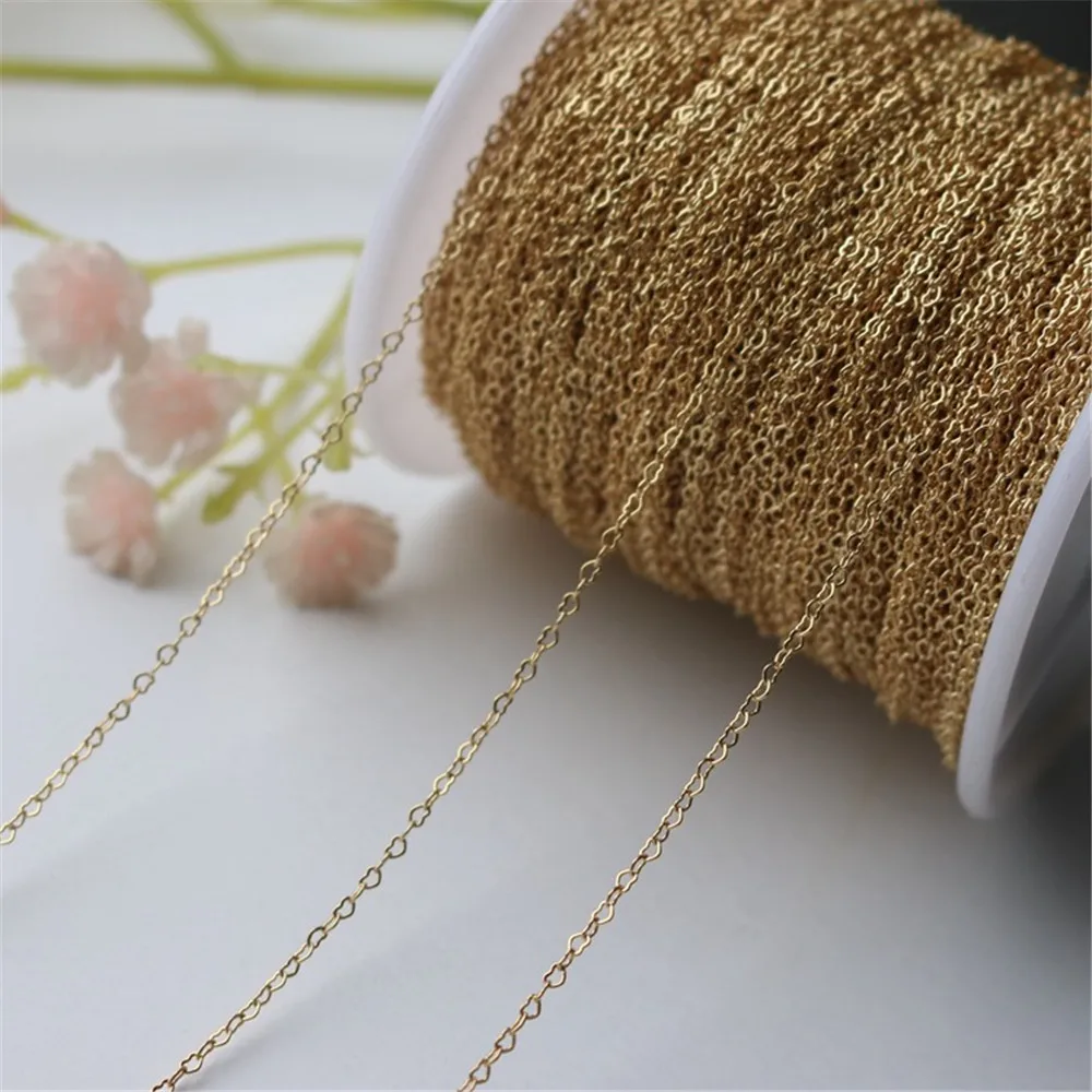 

14K Gold-wrapped Gold Heart-shaped Chain, Work in Progress, DIY Accessories, 2x1.4mm