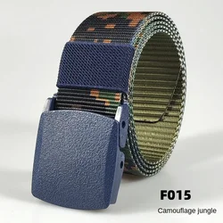 Unisex Camo Green Nylon Canvas Waistband Adjustable Belt Outdoor Travel - Metal Buckle Trousers Jeans Belts for Men