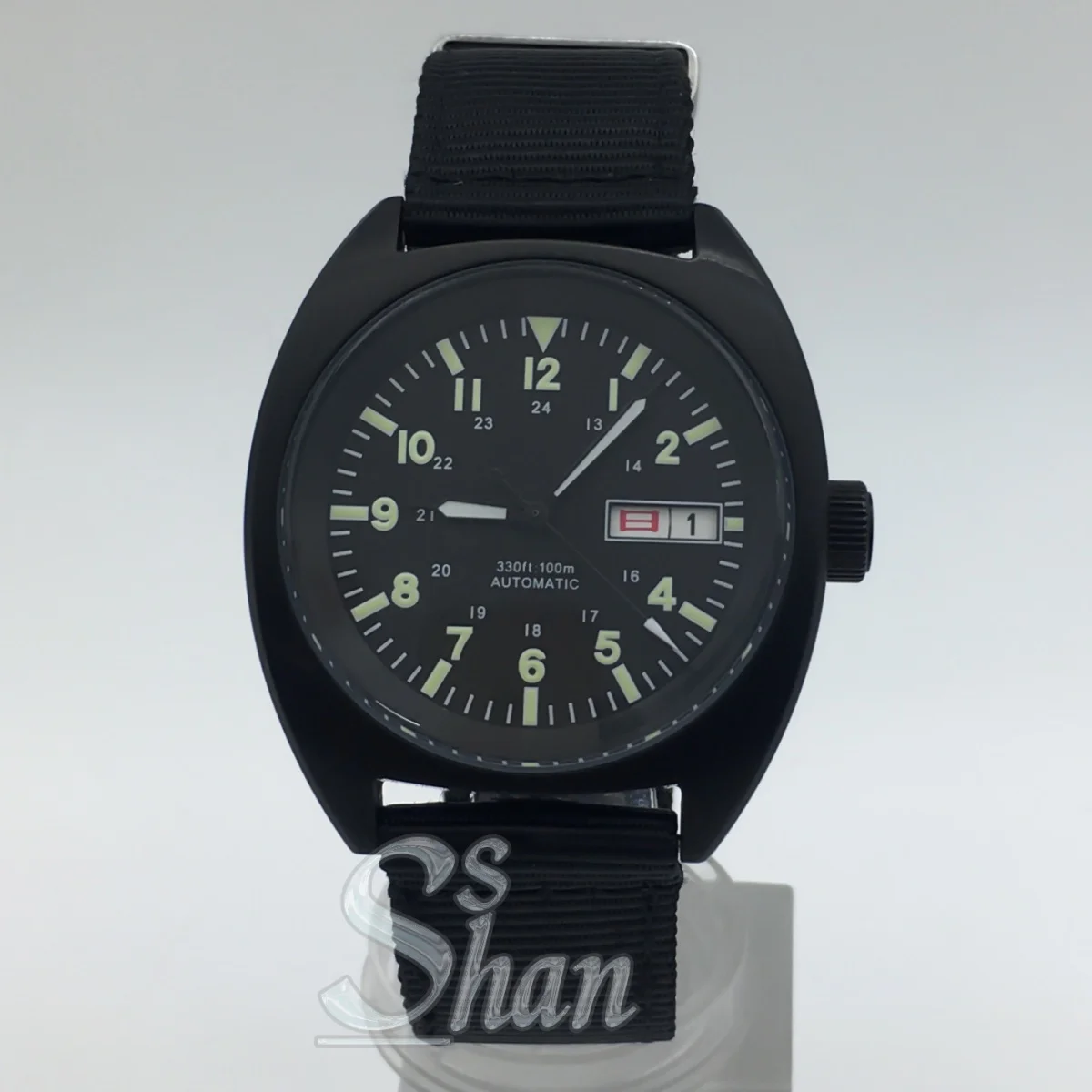 

36mm 39mm Men's pilot's watch NH36 movement green luminous dial domed coated glass water-resistant 100-meter nylon strap