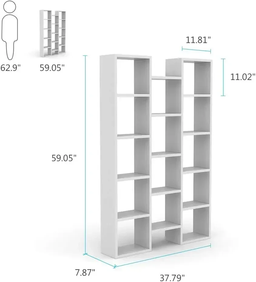 Modern Bookcase, 5-Shelf Storage Organizer Bookshelf with 14-Cube Display Book Shelf for Home Office