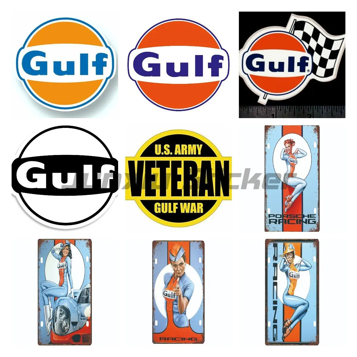 Gulf Gasoline Engine Oil Gulf with Flag Sticker Motor Tank Decal Fit for Helmet Car Motorcycle and More