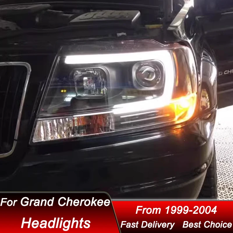 المصابيح الأمامية للسيارة لسيارة جيب جراند شيروكي 99-04 Emark V2 نمط كامل LED كشافات الجمعية ترقية عدسة العارض اكسسوارات عدة
