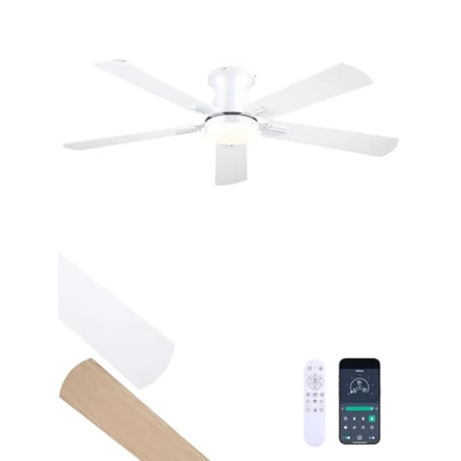 Ceiling Fans with Lights 52 Inch Ceiling Fan with Light And Remote/APP Low Profile Ceiling Fan with Light DC Reversible 6 Speed