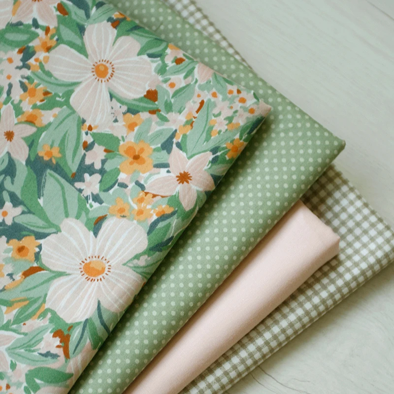 160x50cm Light Green Flower Color Twill Pure Cotton Fabric Cheongsam Dress Clothing Fabric Handmade DIY for Sewing Cloth