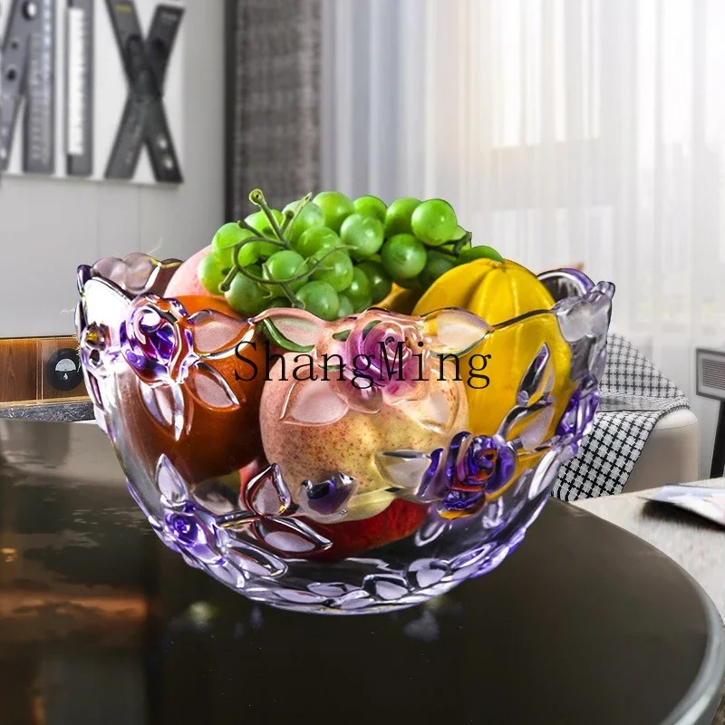

CL Modern Simple Pastoral Rose Glass Fruit Plate Large Capacity Dried Fruit Plate Household Living Room Glass Sugar