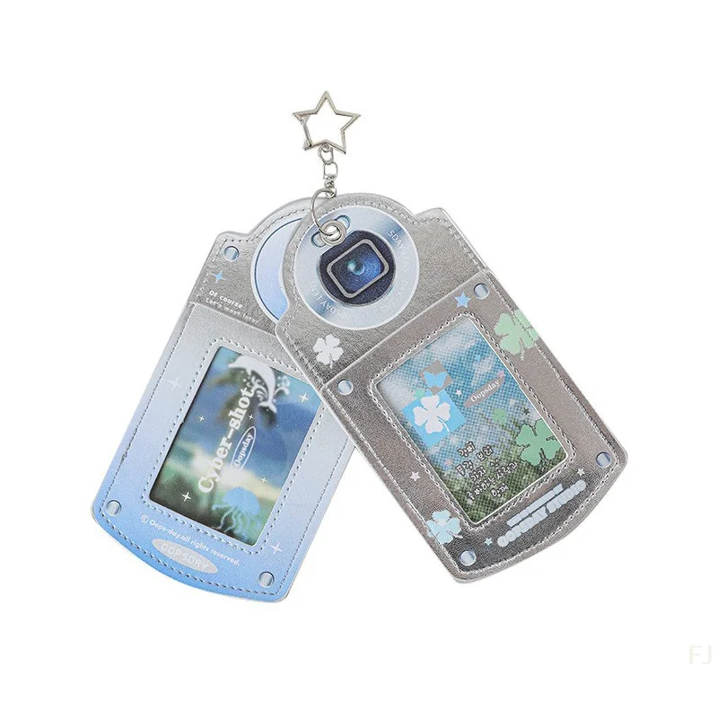Trendy Silver Kpop Photocard Holder, Includes Camera Photo Card Protector and Key Ring, Sweet Fashion Set Design