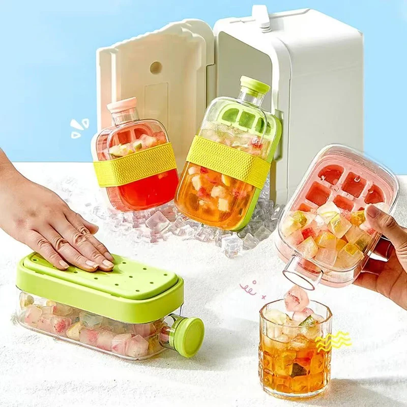 

Tray With Lid - NO SPILL Ice Tray For Freezer - NO TOUCH Silicone Tray For Freezer With Straw + Cable Tie Mold