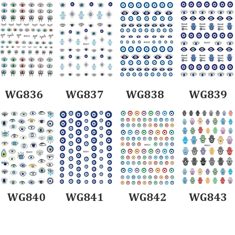 Pegamento trasero de mal de ojo, pegatinas autoadhesivas para decoración de uñas de ojos azules, accesorios de manicura, decoraciones artísticas para uñas DIY, calcomanías para uñas de ojos 3D