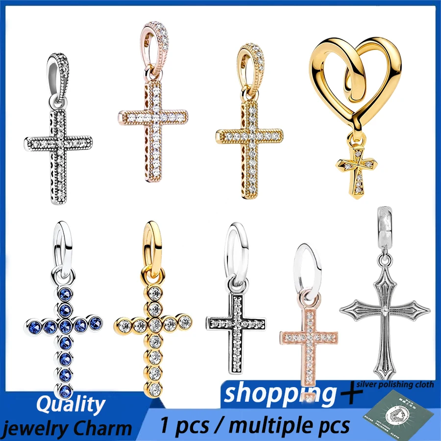 

Fashion Cross Charms Pendant For Women Men Silver/Gold/Rose Gold Plated Inlaid Zircon Heart Cross DIY Bracelet Necklace Jewelry