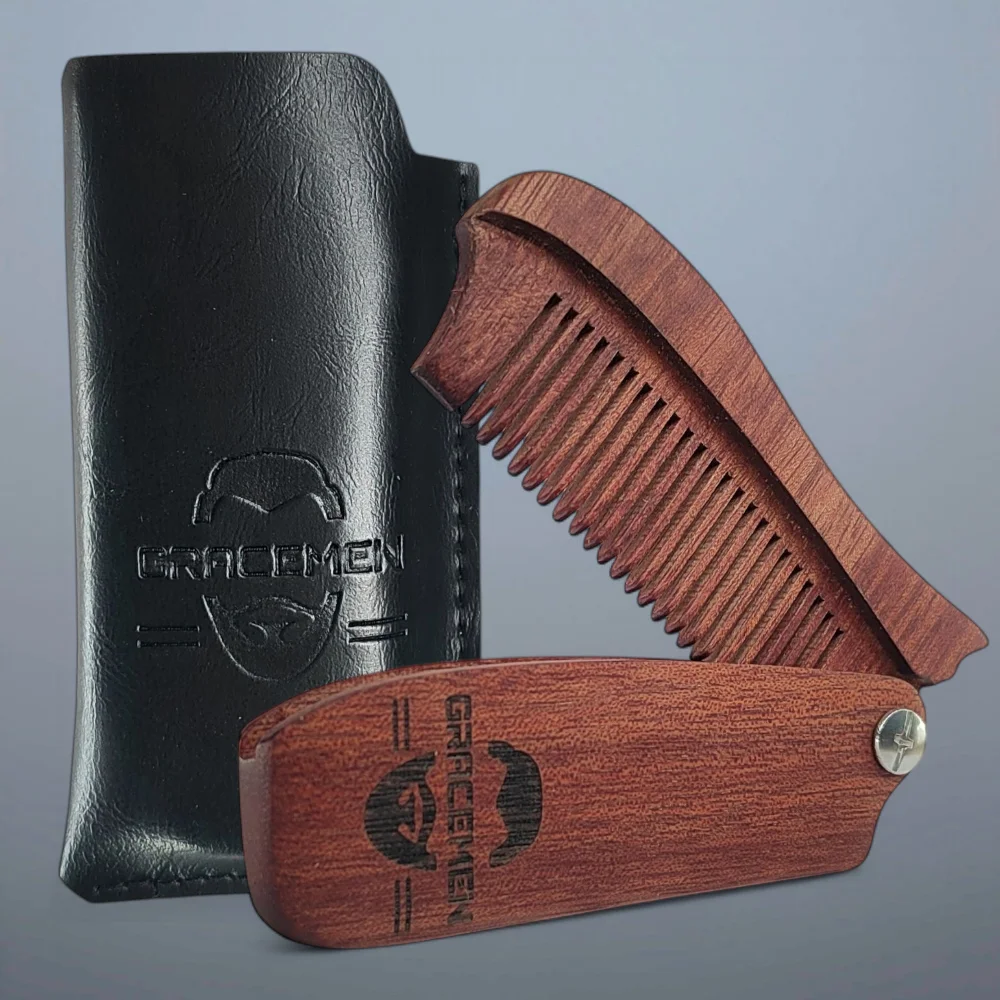 

Gracemen Foldable Comb with PU Case Natural Wooden Comb for Hair Beard Mustach Pocket Size Folding Combs for Man