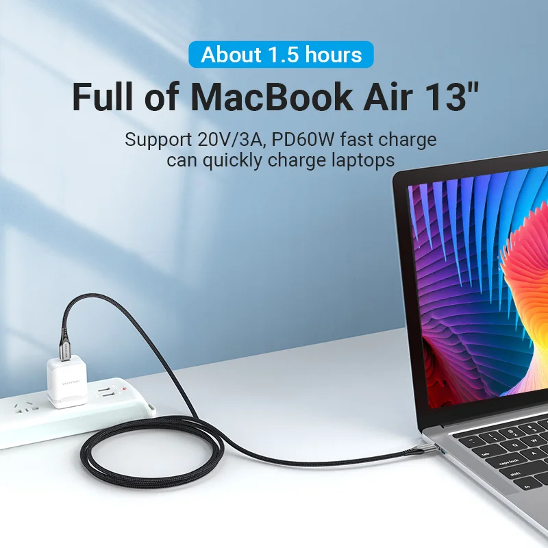 Кабель Vention USB Type C к USB C PD60W Кабель для быстрой зарядки Кабель USB C для iPhone 16 15 Кабели для быстрой зарядки 3A C Провод для синхронизации данных