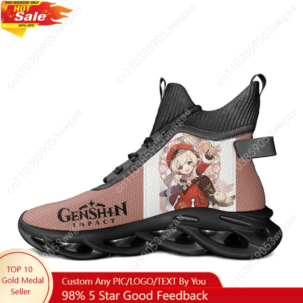

Genshin Klee High Top Flat Sneakers Mens Womens Sport Running Shoes High Quality Sneakers Lace Up Mesh Footwear Customized Shoes
