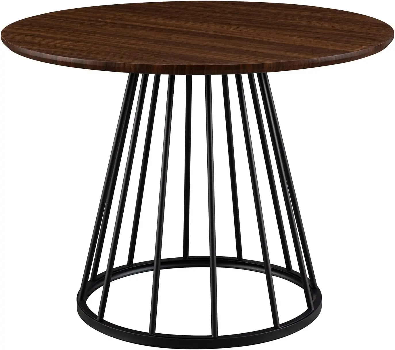 Vivv Modern Round Dining Table with Metal Base, 40 Inch, Dark Walnut/Black