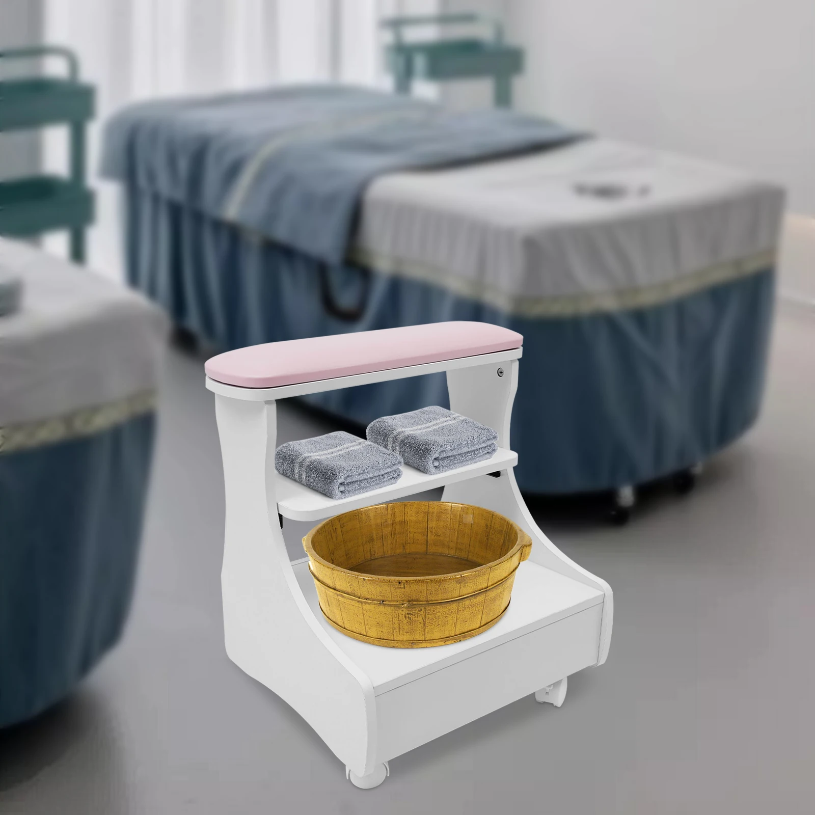 مسند القدمين باديكير مانيكير الأثاث عربة حمام القدم البراز مع أربع عجلات لصالونات التجميل والعيادات الطبية وصالونات الشعر