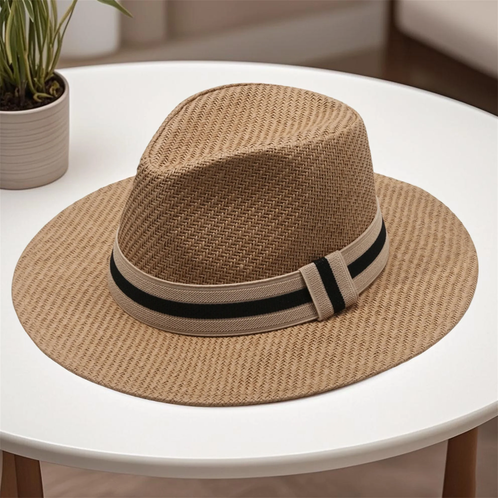 Heren Dames Strohoed met brede rand Boho-stijl Lichtgewicht zonnepet voor buitenactiviteiten en strandvakantiekleding