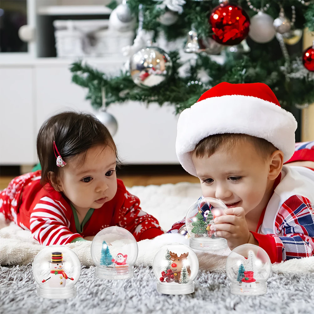 

5Pcs Snow Globe DIY Clear Plastic Globes Screw Cap Fillable Water Jars Christmas Decoration Winter Craft Fun Kit for Office