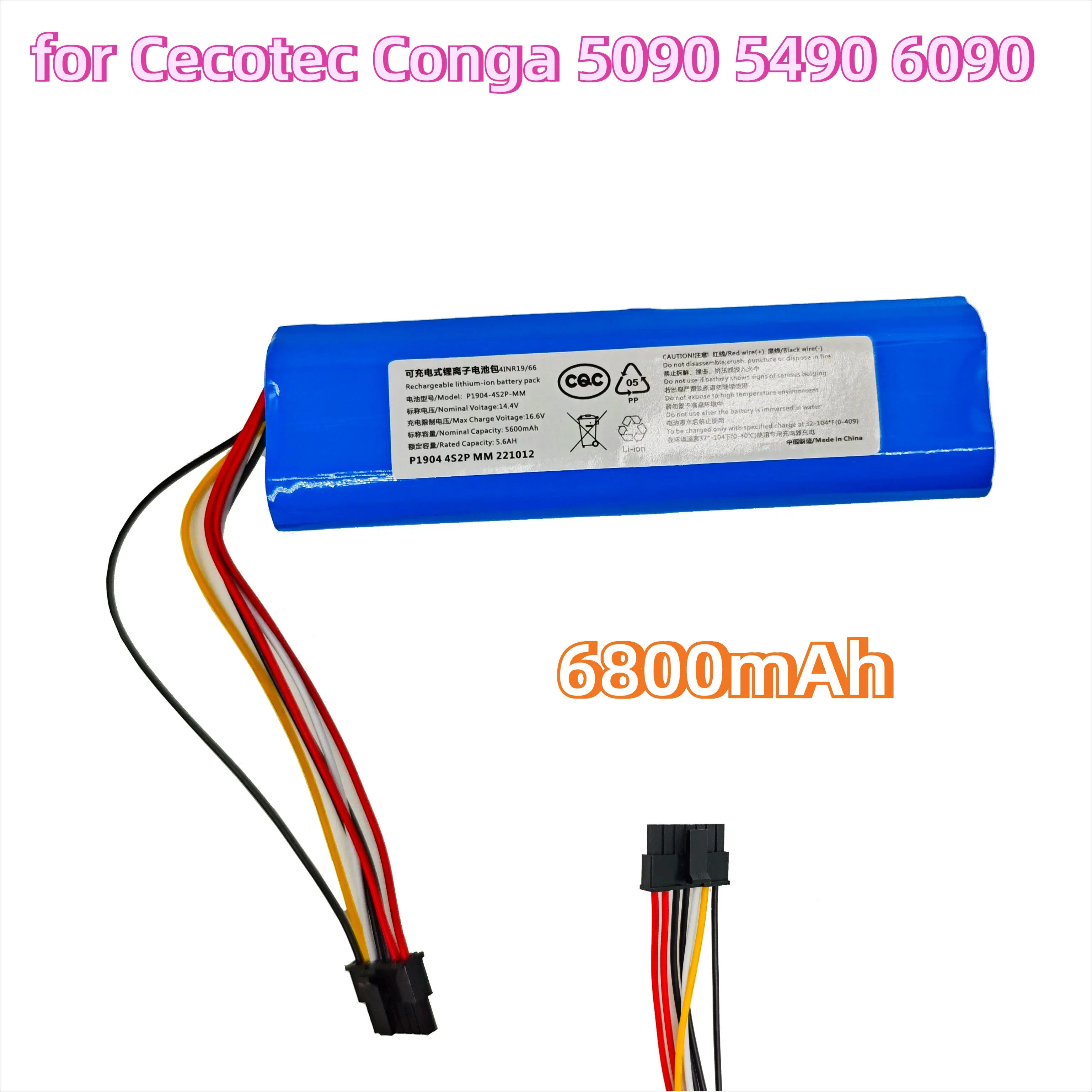 New 14.4V  6800mAh 12800mAh INR18650 MH1-4S2P-300S Robot Battery for Cecotec Conga 5090 5490 6090 Robotic Vacuum Cleaner