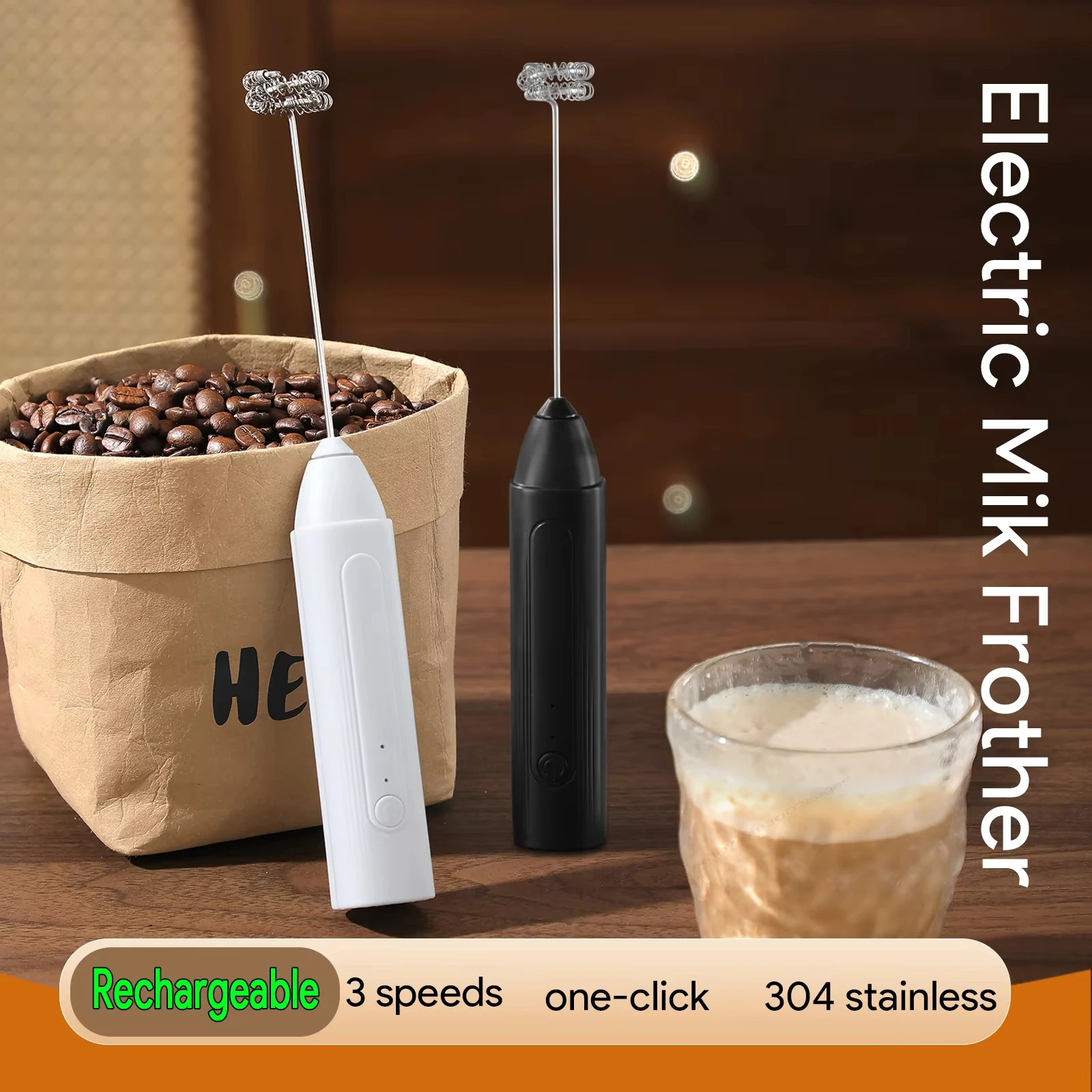 Wireless Charging Electric Milk Bubbler 3-Speed Handheld Foam Maker for Hot Chocolate Latte Cappuccino - Kitchen Gadget