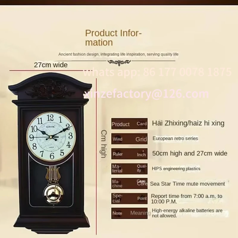 Customizable Large 3D Wall Cloc, Vintage European Pendulum Clock, Retro Modern Design Living Room and Farmhouse Decor Home