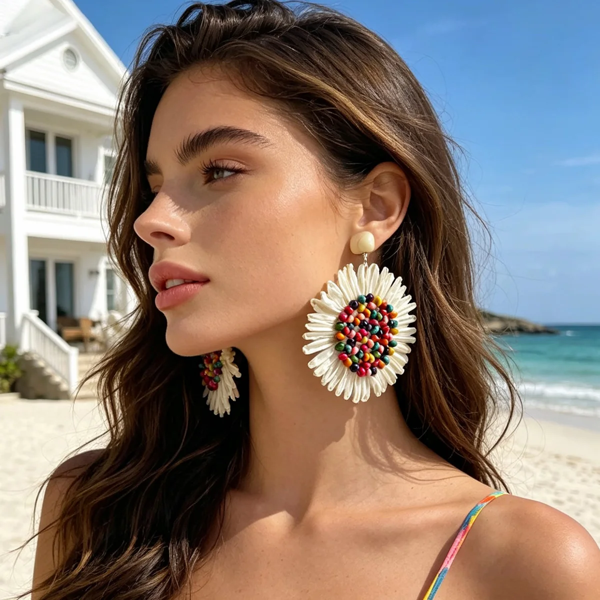 Серьги Tocona Bohemian Lafite Grass в стиле подсолнуха с разноцветными деревянными элементами для пляжного отдыха