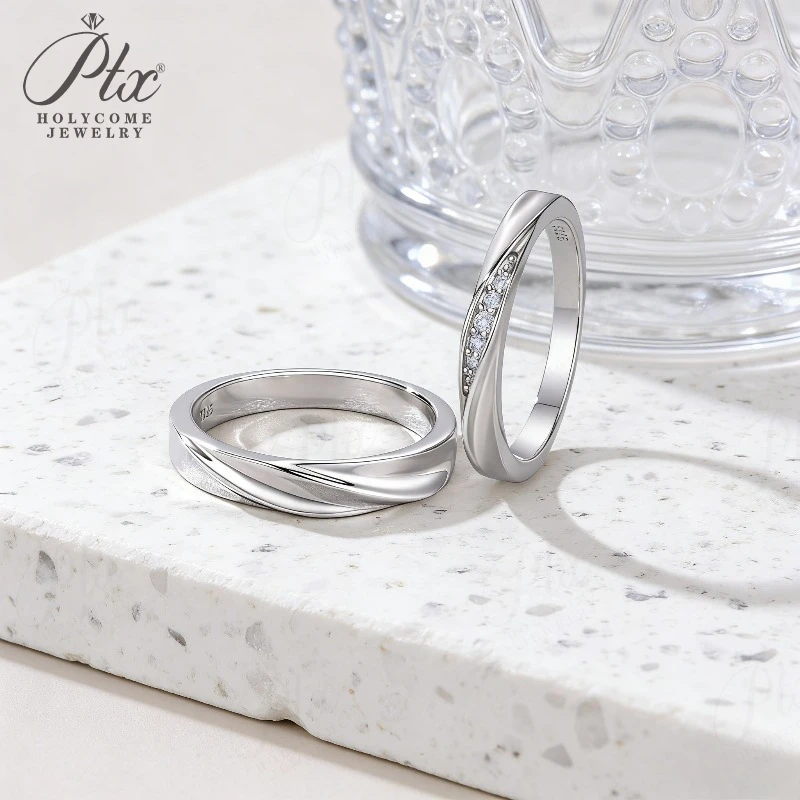 Paarringe Moissanit 925 Sterling Silber 18K Gold Plattiert Ehering Luxuriöse Ringe für Valentinstag Geschenke Anhänger – Detail 8