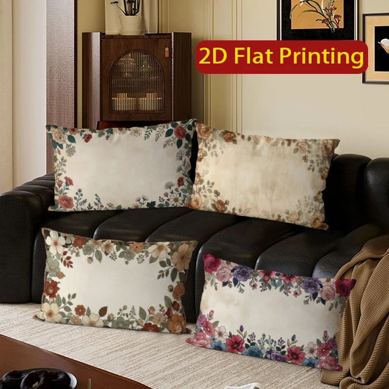 Vintage-Kissenbezüge mit Blumenmuster, rechteckig, geeignet für Sofa, Schlafzimmer, Auto, Kissenbezug, rechteckiges Rückenkissen